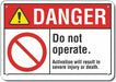Machine Operation Danger Sign 10x14in