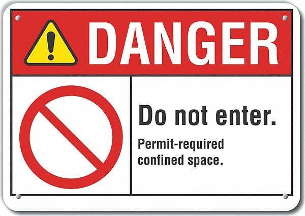 Confined Space Danger Sign 10x14in