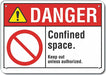 Confined Space Danger Sign 10x14in