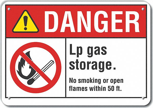 No Smoking Danger Sign 10inx14in Alum