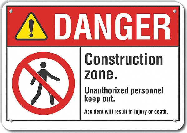 Rflct Construct Area Danger Sign 7x10in