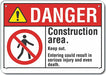 Construction Area Danger Sign 10x14in