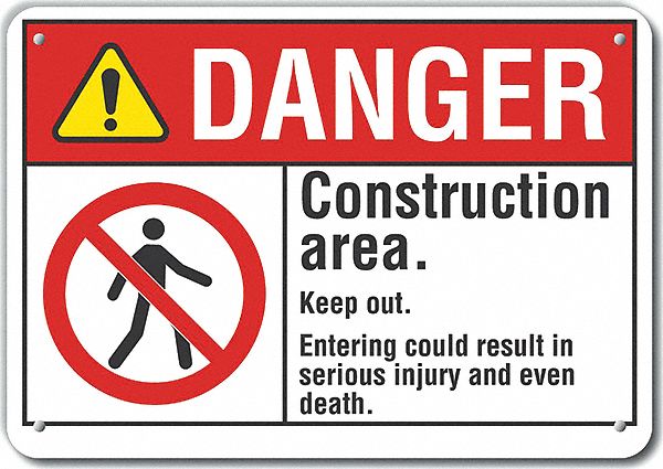 Alum Construct Area Danger Sign 10x14in