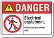 Alum Elect Equipment Danger Sign 10x14in