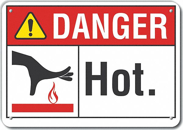 Plastic Hot Danger Sign 7inx10in Plastic