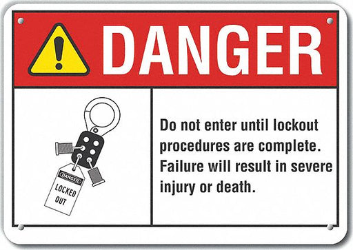Alum Lockout Tagout Danger Sign 7x10in