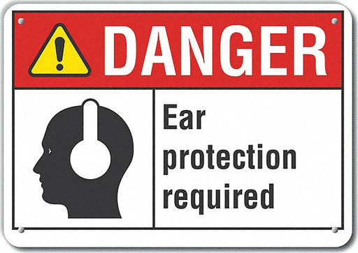 Alum Hearing Danger Sign 7x10in Alum