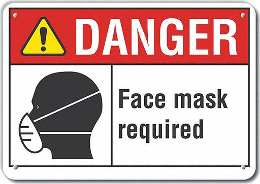 Alum Face Mask Danger Sign 10x14in Alum