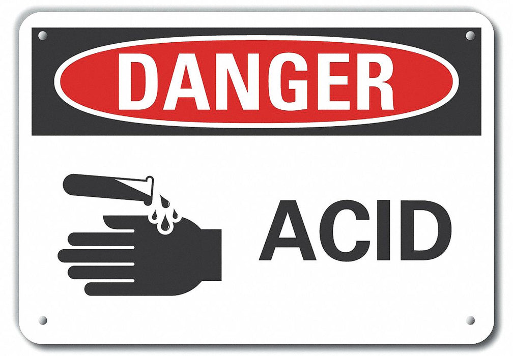 Plastic Acid Danger Sign 10x14in Plastic