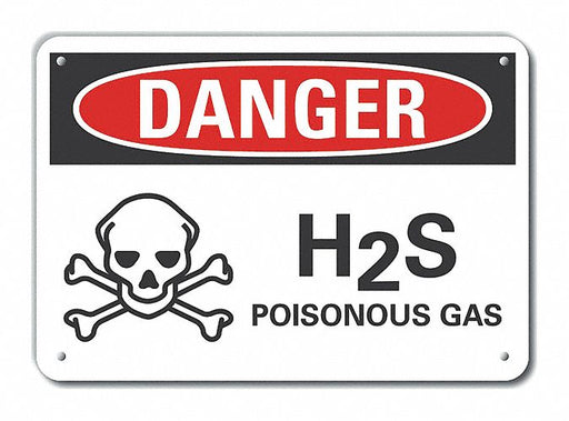 Alum H2S Poison Gas Danger Sign 10x14in