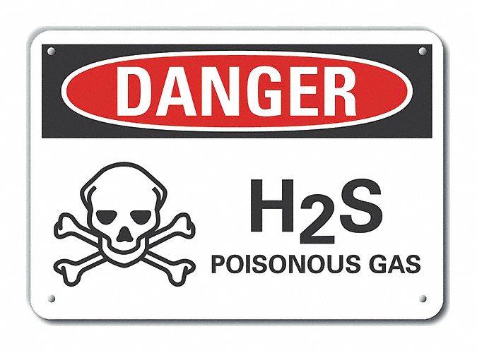 Rflct H2S Poison Gas Dangr Sign 10x14in