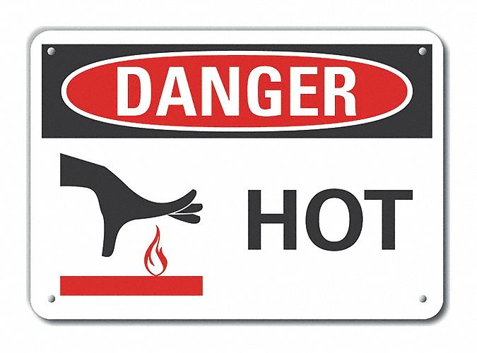 Plastic Hot Danger Sign 7inx10in Plastic