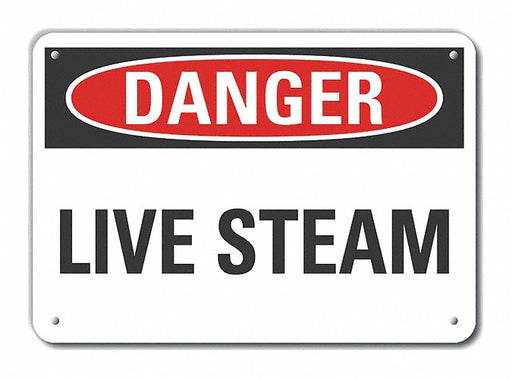 Alum Live Steam Danger Sign 7x10in Alum