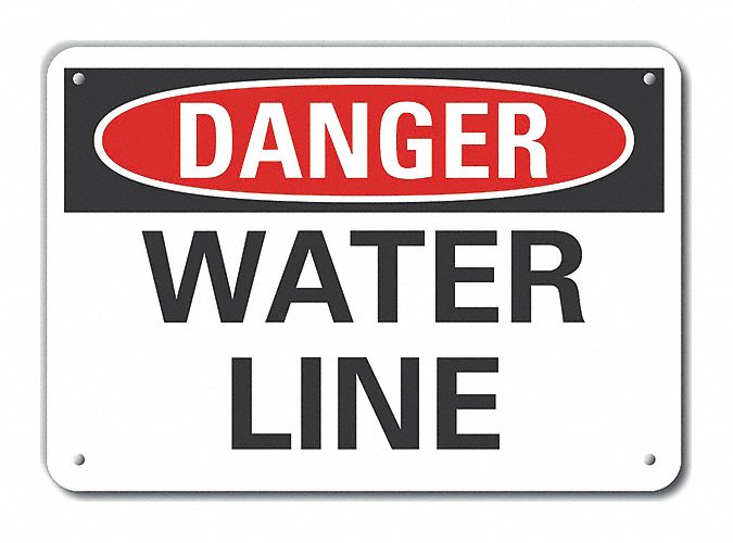 Water Line Danger Sign 7x10in Plastic