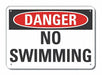 No Swimming Danger Sign 10x14in Plastic
