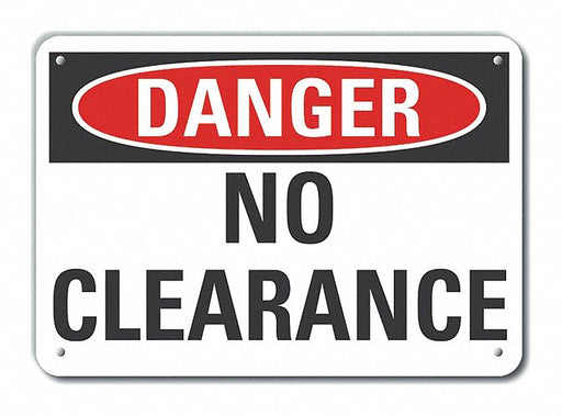 Alum No Clearance Danger Sign 10x14in