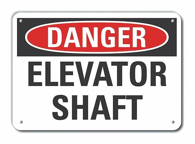 Alum Elevator Hazard Danger Sign 7x10in
