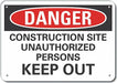 Alum Construct Area Danger Sign 7x10in