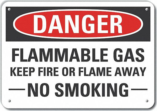 Alum Flammable Gas Danger Sign 10x14in