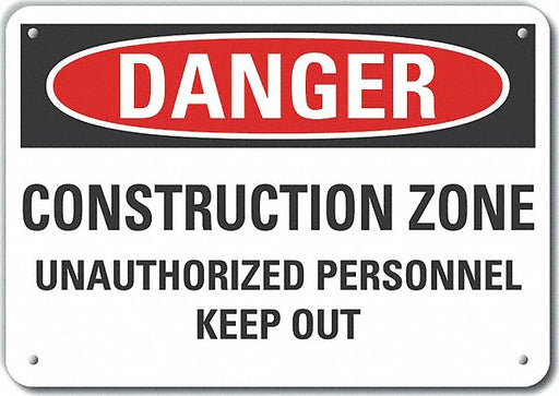 Alum Construct Area Danger Sign 7x10in