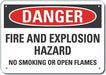 No Smoking Danger Sign 10inx14in Plastic