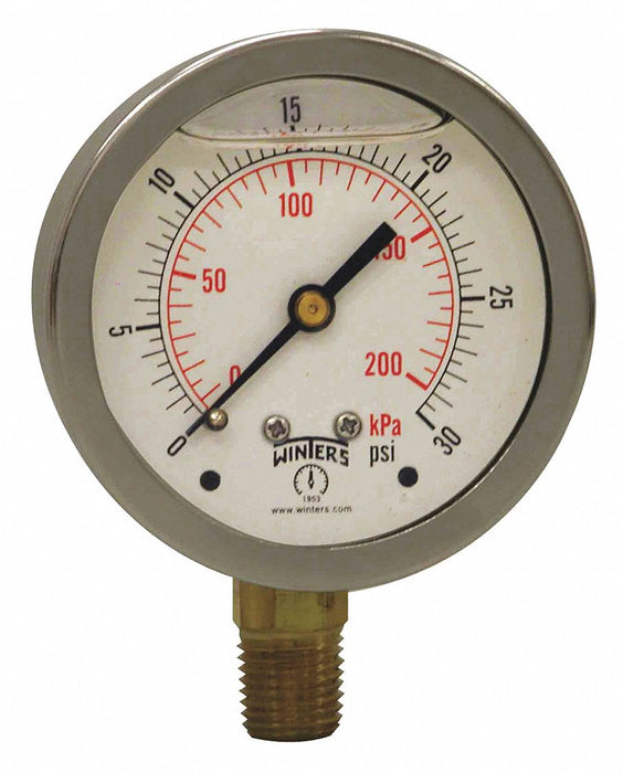 Qual Ss/Br Gauge 2.5 1/4Lm 0-30 psi/Kpa