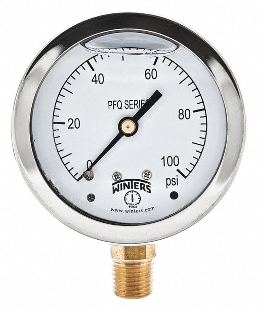 Qual Ss/Br Gauge 2.5 1/4Lm 0-100Psi