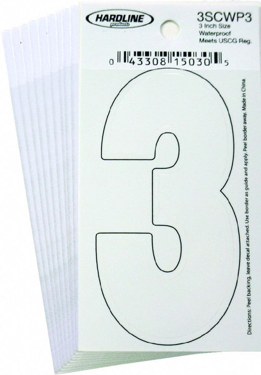 NumberLabel Vinyl 3inH 1-1/4inW PK10