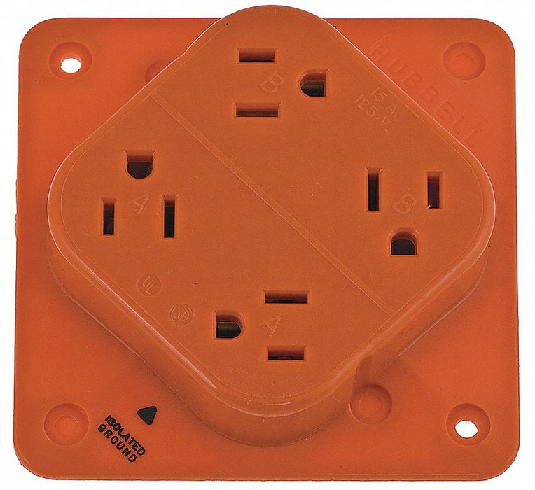 Receptacle Orange 15 A 2P3W Back 1PK
