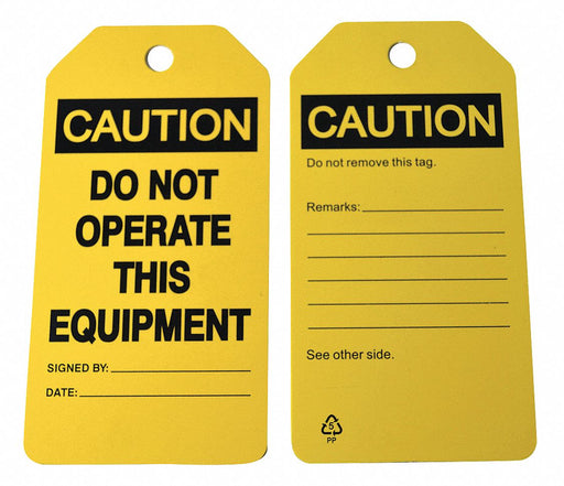Caution Tag 5 3/4in H 3in W Polyprop PK6