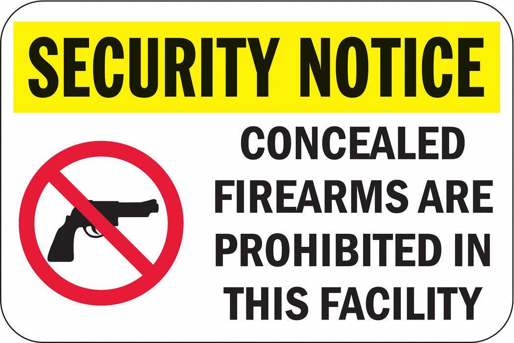 Rflct Weapon Securty Notice Sign 12x18in