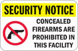Rflct Weapon Securty Notice Sign 12x18in