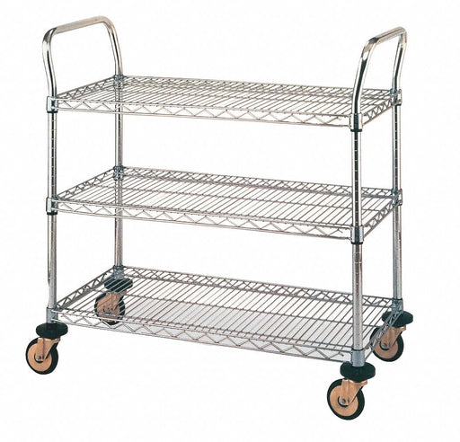Utility Cart SS 3 Wire Shelves 24Wx36L