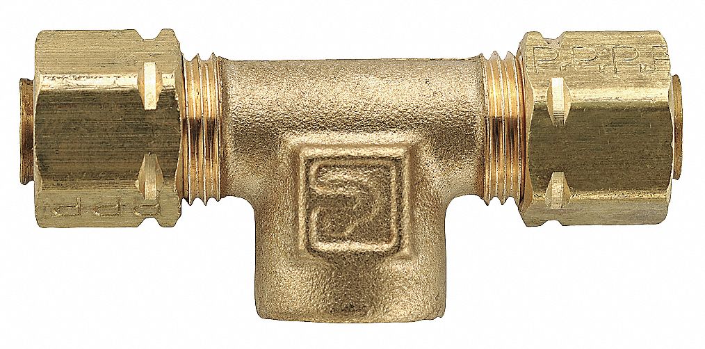 Tee Brass Comp1/4 Comp1/4 FNPT1/8 PK10
