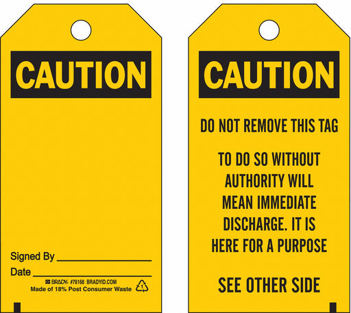 Caution Tag 5 3/4in H 3in W Polyest PK25