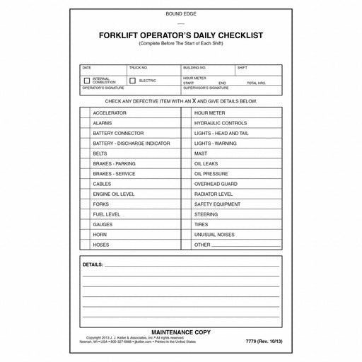 Forklift Inspection Book Yellow 5 1/2 W
