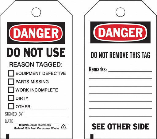 Danger Tag 5 3/4in H 3in W Polyster PK10