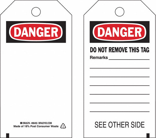 Danger Tag 5 3/4in H 3in W Polyster PK10