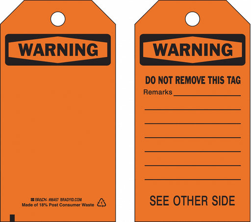 Warning Tag 5 3/4in H 3in W Polyest PK10