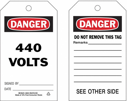Danger Tag 7 in H 4 in W Polyester PK10