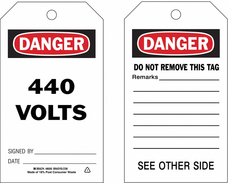 Danger Tag 7 in H 4 in W Polyester PK10