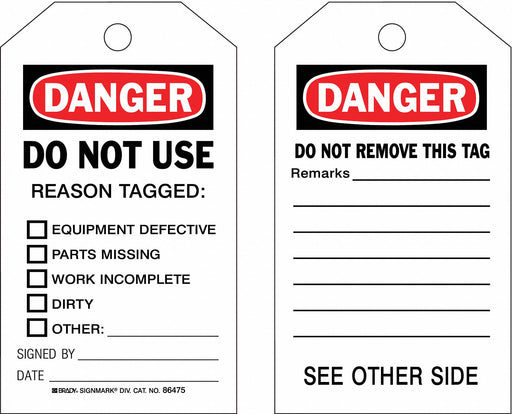 Danger Tag 7 in H 4 in W Polyester PK10