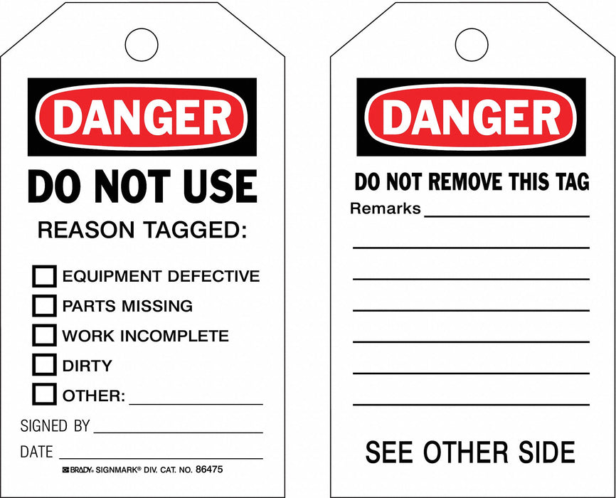 Danger Tag 7 in H 4 in W Polyester PK10
