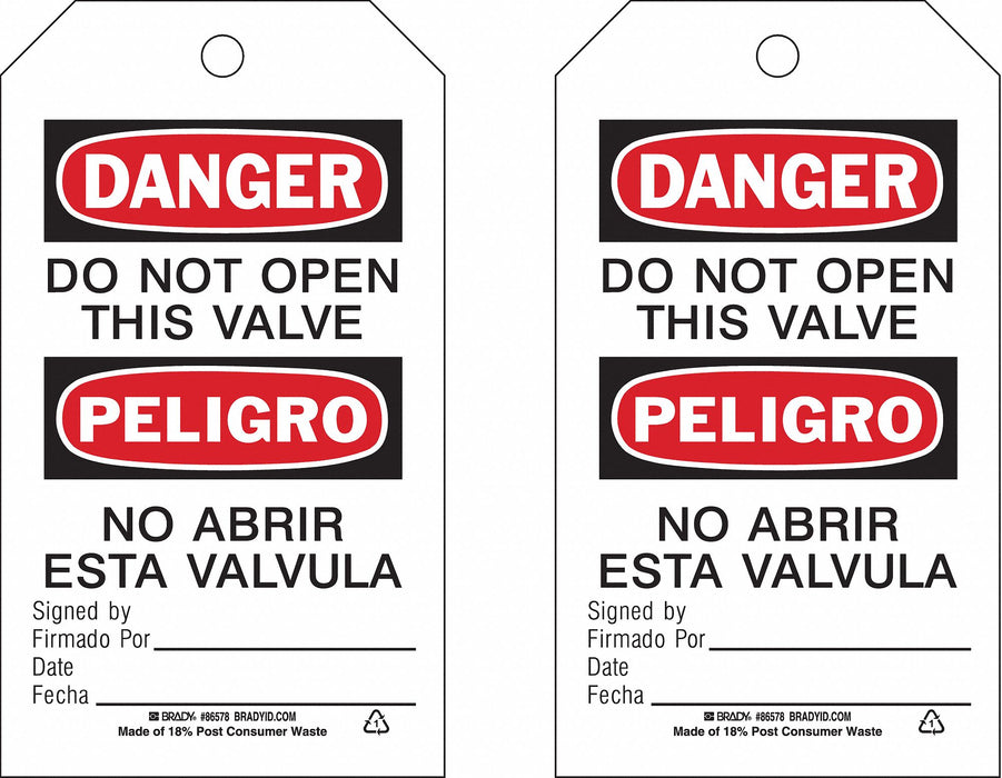 Danger Tag 7 in H 4 in W Polyester PK10