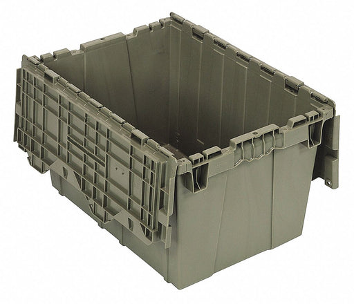 Attached Lid Container Gray Solid HDPE