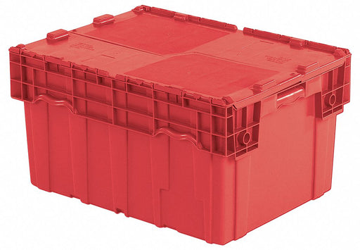 E3402 Attached Lid Container Red Solid HDPE