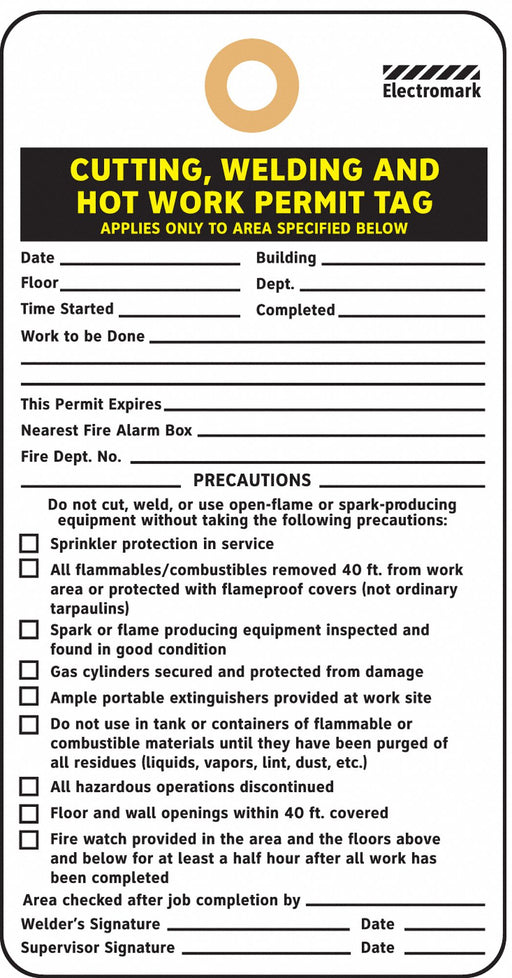 Cutting Weldng Hot Work Permit Tag PK25