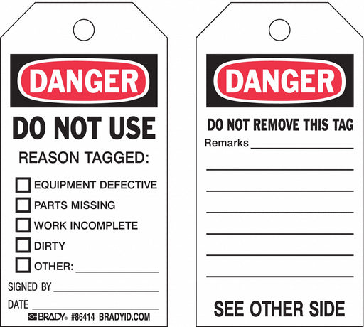 Danger Tag 5 3/4in H 3in W Polyster PK10