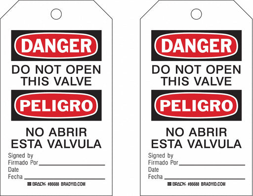 Danger Bilingual Tag 7in H 4in W PK100
