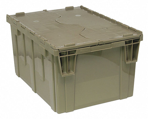 Attached Lid Container Gray Solid HDPE